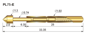 探针PL75-J  直上圆头 顶针直径为1.02mm 探针总长为33.