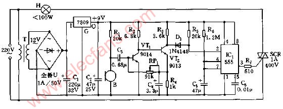 声控延时照明节能灯电路图1