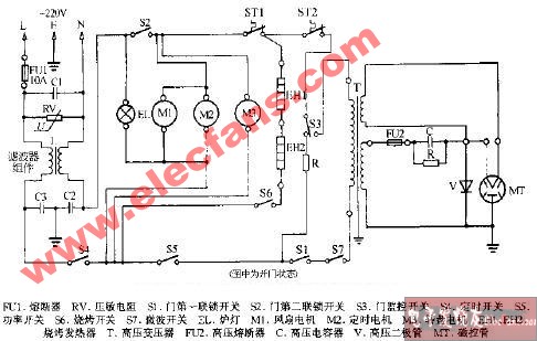 新宝mr-705机械式烧烤微波炉电路图