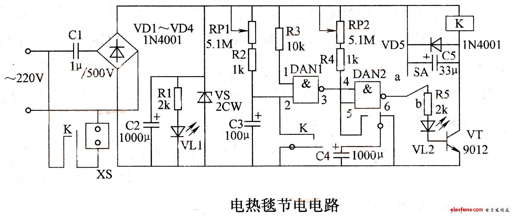 电热毯节电电路图