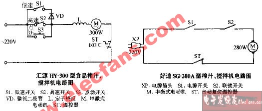 汇源hy-300型食品榨汁搅拌机电路图