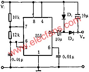 时基集成电路组成无变压器DC-DC变换电路图  www、elecfans、com
