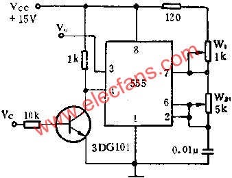 时基集成电路组成开关控制的脉冲发生器电路图  www、elecfans、com
