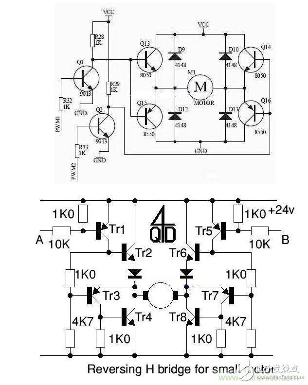 H桥驱动电路原理图及使能控制和方向逻辑