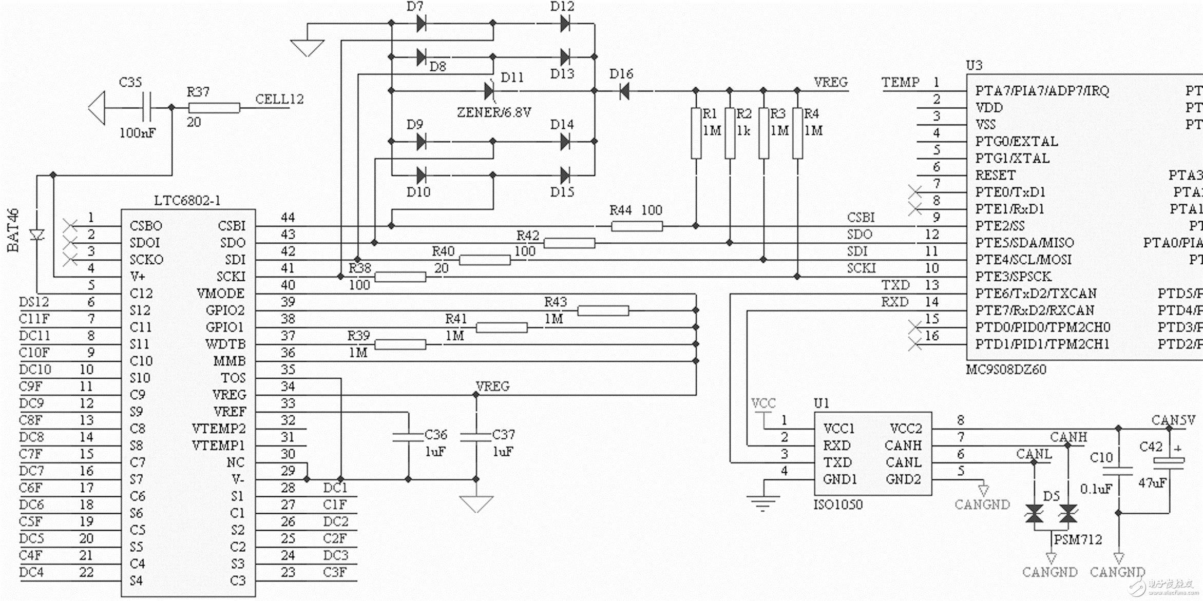 LTC6802 与MCU 的连接电路