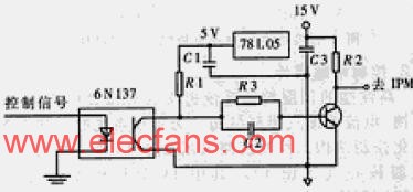 IPM门极驱动隔离电路 来源:www。elecfans。com