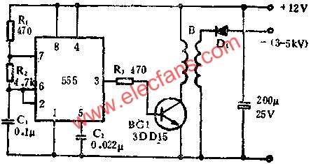 时基集成电路组成高压发生器电路图  www、elecfans、com