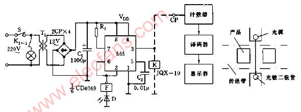 簡易光控脈衝計數器電路圖