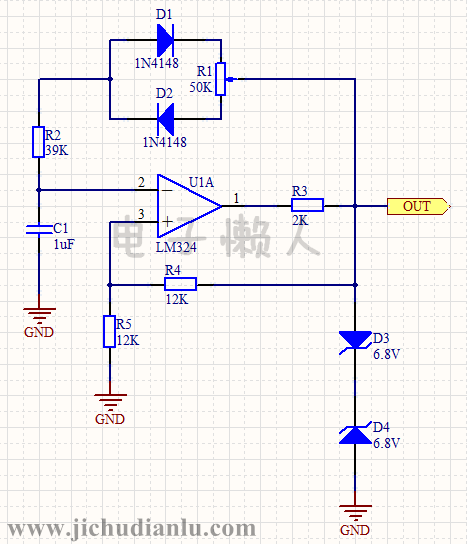 電路圖: 電路功能: 通過調節可調電阻r1,改變輸出矩形波的佔空比.