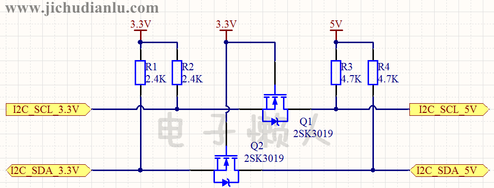 i2c總線33v與5v雙向電平轉換電路的效果圖演示基礎硬件電路圖講解