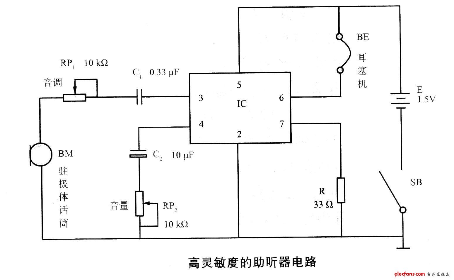 高灵敏度助听器电路消费类电子电路图讲解