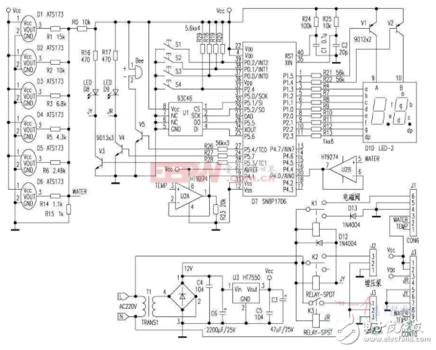 太阳能热水器电路图大全（上水自控电路/SN8P1706/恒温电热水器）